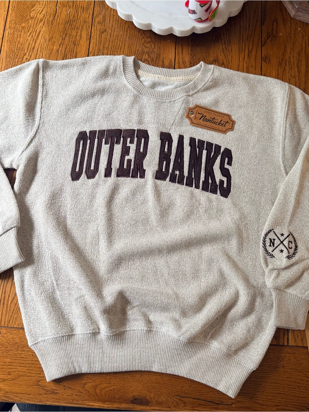 Outer Banks Crewneck Sweatshirt - Cream with Dark Brown Lettering